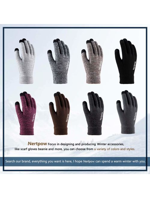 Winter Gloves For Men And Women, Warm Knit Touch Screen Texting Anti-Slip Thermal Gloves With Wool Lining