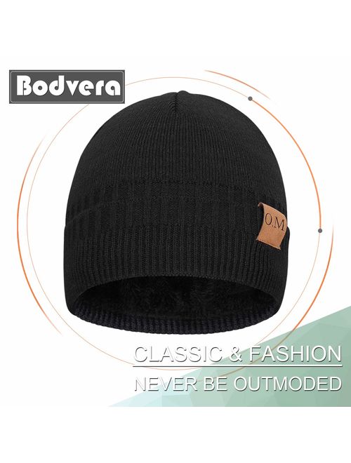 Bodvera Men's Winter Beanie Watch Hat Daily Knit Ridge Cuff Beanie Thick Fleece Lined Plain Toboggan Ski Skull Beanie Hat Cap