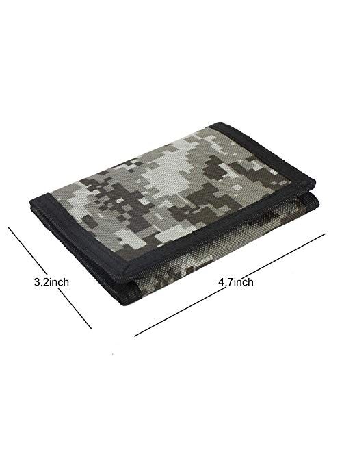 RFID Wallet Camouflage Wallet Nylon Trifold Wallets for Men,Mini Trifold Coin Purse with Zipper for Kids