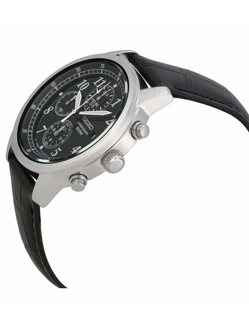 Seiko Men's SNDC33 Classic Black Leather Black Chronograph Dial Watch