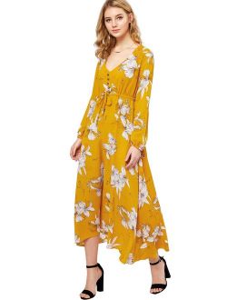 Women's Elegant Wrap Split Floral Print Flowy Party Maxi Dress