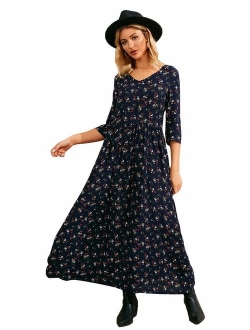 Women's Elegant Wrap Split Floral Print Flowy Party Maxi Dress