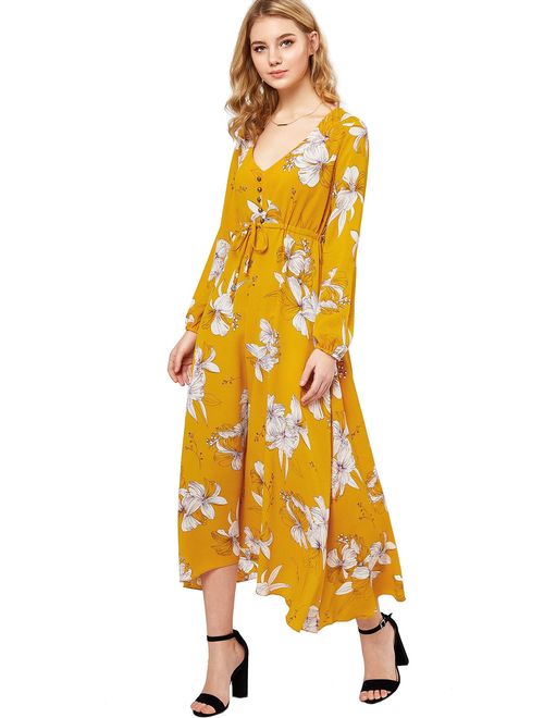 Milumia Women's Elegant Wrap Split Floral Print Flowy Party Maxi Dress