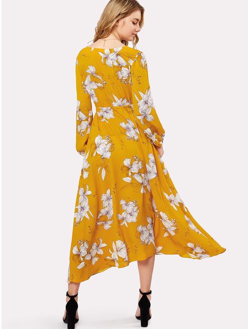 Milumia Women's Elegant Wrap Split Floral Print Flowy Party Maxi Dress