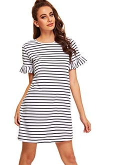 Women's Striped Short Sleeve Loose Swing T-Shirt Dress