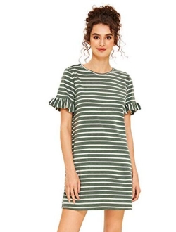 Women's Striped Short Sleeve Loose Swing T-Shirt Dress