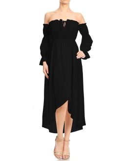 ANNA-KACI Womens Casual Boho Long Sleeve Off Shoulder Renaissance Peasant Dress