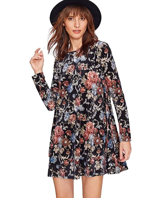 Buy Milumia Women's Flower Print Swing Velvet Elegant Dress online ...