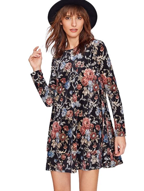 Milumia Women's Flower Print Swing Velvet Elegant Dress