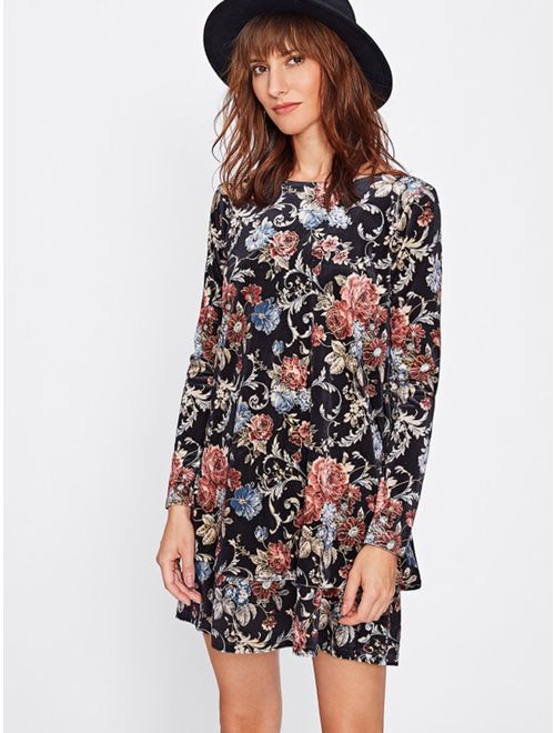 Milumia Women's Flower Print Swing Velvet Elegant Dress