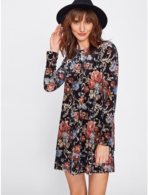 Milumia Women's Flower Print Swing Velvet Elegant Dress