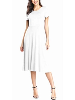 Women's Short Sleeve Waisted Slim Fit Midi Dress