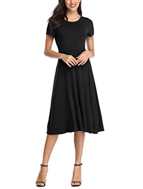 Urban CoCo Women's Short Sleeve Waisted Slim Fit Midi Dress