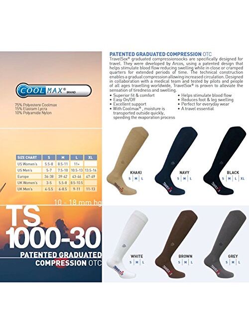 Travelsox Flight Travel Socks OTC Patented Graduated Compression, TS1000