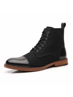 La Milano Mens Winter Dress Boots Cap Toe Lace up Genuine Leather Oxford Comfortable Casual Wool Ankle Jack Boots for Men