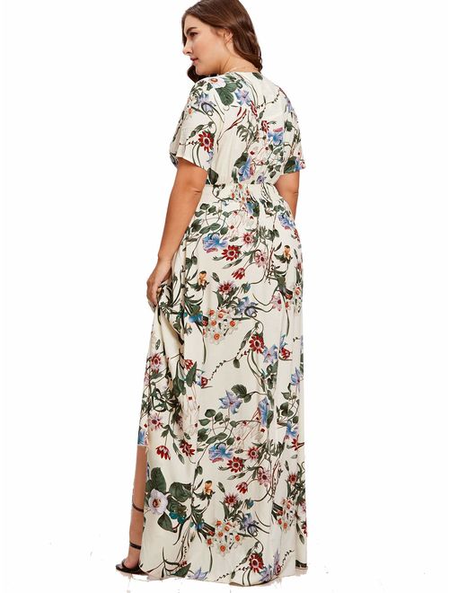 Milumia Women's Button Up Split Floral Print Flowy Party Maxi Dress