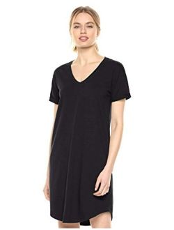 Amazon Brand - Daily Ritual Women's Lived-in Cotton Roll-Sleeve V-Neck T-Shirt Dress
