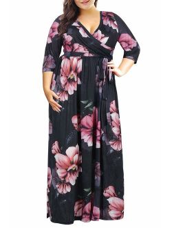 Nemidor Women's 3/4 Sleeve Floral Print Plus Size Casual Party Maxi Dress
