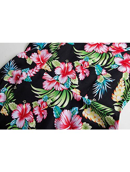 Yeokou Womens Sleeveless Floral Knee Length Cotton Hawaiian Flare Luau Tank Dress