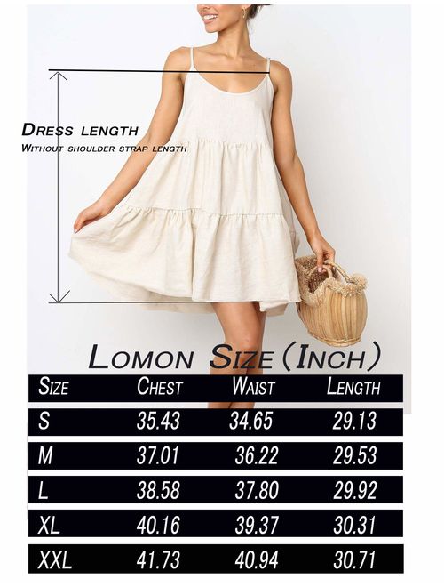 LOMON Spaghetti Strap Dress for Women Pleated Swing Dress Backless Casual Mini Dress 