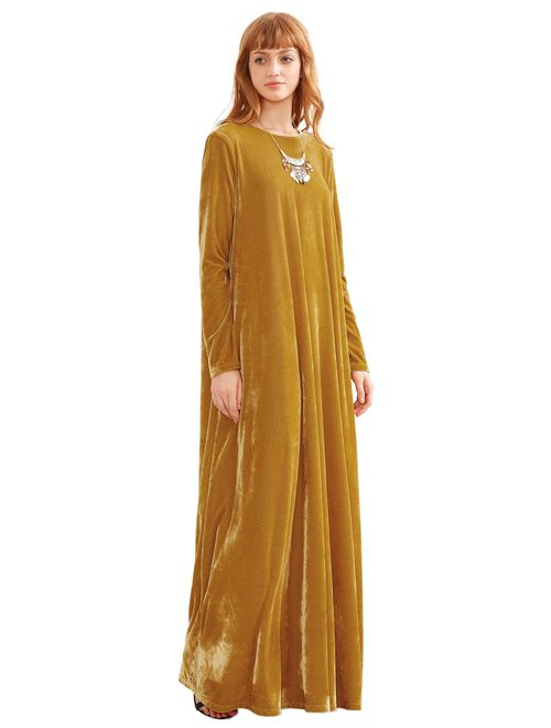 MAKEMECHIC Women's Elegant Long Sleeve Velvet Loose Maxi Dress