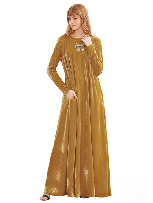 MAKEMECHIC Women's Elegant Long Sleeve Velvet Loose Maxi Dress