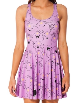 Women's Cartoon Printed Stretchy Sleeveless Pleated Fit and Flare Skater Dress