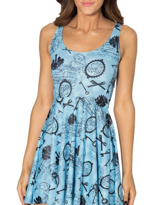 QZUnique Women's Cartoon Printed Stretchy Sleeveless Pleated Fit and Flare Skater Dress
