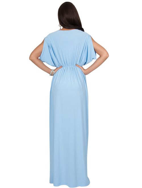 koh koh Womens Long Dolman Sleeve Wrap V-Neck Maternity Bridesmaid Maxi Dress