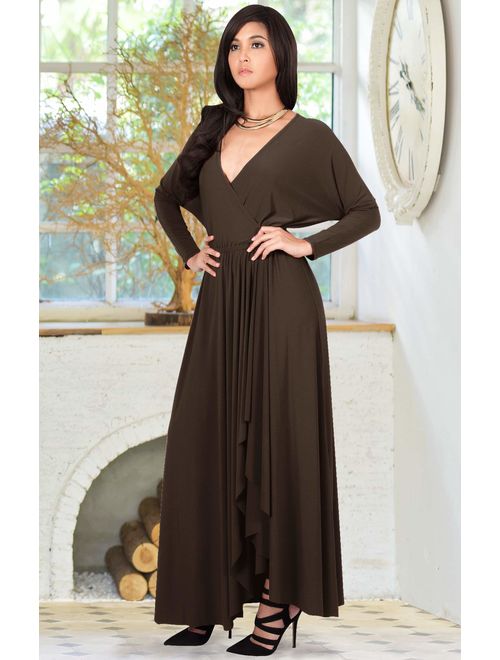 KOH KOH Womens Sleeve Wrap Slit Formal Fall Winter Cocktail Gown