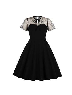 Wellwits Women's Polka Dots Embroidery Keyhole Tie Vintage Cocktail Dress