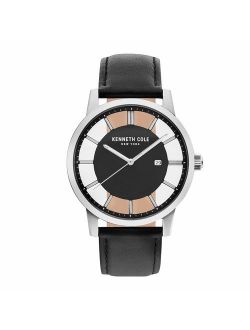 New York Men's 'Transparency' Quartz Stainless Steel and Leather Casual Watch (KC50560007/05/03/02/01)