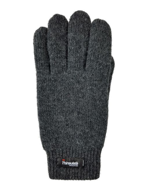 Bruceriver Men Pure Wool Knit Gloves with Thinsulate Lining and Elastic Rib Cuff