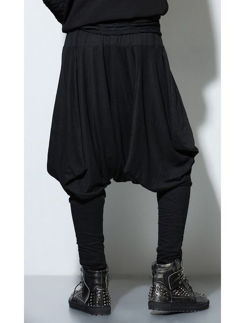 ellazhu Men Baggy Elastic Waist Black Harem Pants Yoga Genie Trouser GYM22 A