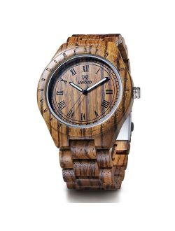 LeeEv Luxury Brand Wooden Watches, UWOOD Series Zebra Sandal Wooden Mens Quartz Watches Fashion Natural Roman Numeral Wood Watch