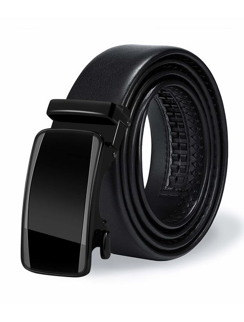 ITIEZY Men's Belt Genuine Leather Ratchet Dress Belt Black with Automatic Buckle Sliding Belt for Men in Gift Box