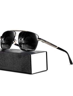 SIPLION Men's Driving Polarized Rectangular Square Sunglasses Metal Frame