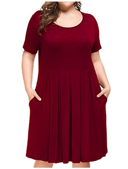 Tralilbee Women's Plus Size Long Sleeve Swing Casual Dress with Pockets