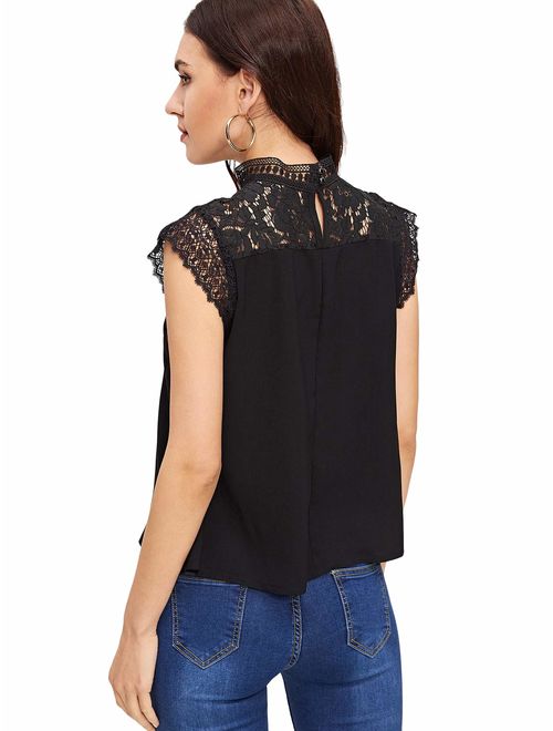 Shein Guipure Lace Yoke Fitted Top