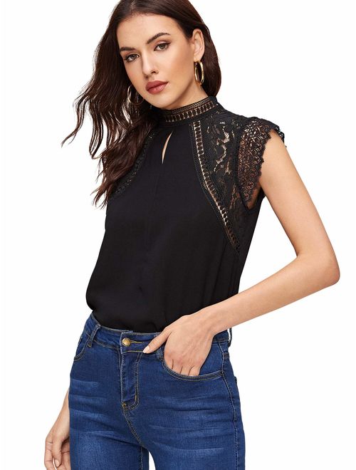 Shein Guipure Lace Yoke Fitted Top