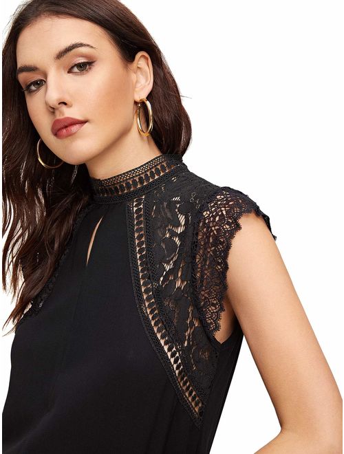 Shein Guipure Lace Yoke Fitted Top