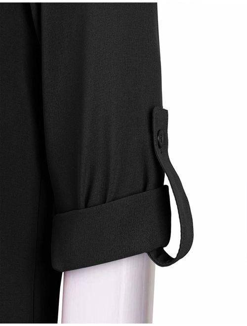 Moyabo Womens Bow Tie Neck Long/Short Sleeve Casual Office Chiffon Blouse Top