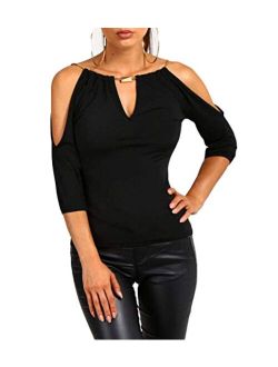 USGreatgorgeous Women's Open Cold Shoulder Slim Fit Short Sleeve Tee Shirt Casual Blouse Tops