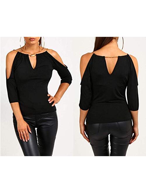 USGreatgorgeous Women's Open Cold Shoulder Slim Fit Short Sleeve Tee Shirt Casual Blouse Tops