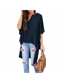Joteisy Women's V Neck Casual High Low Hem Blouse, Batwing Sleeve Tops