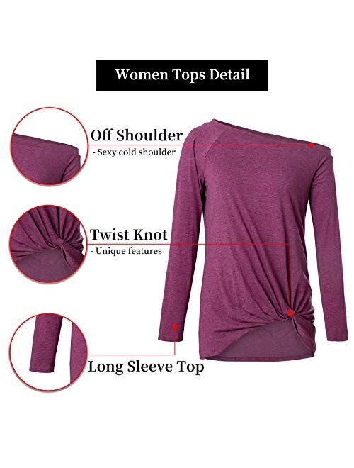 TEMOFON Women's Shirts Cold Shoulder Tops Long Sleeve/Short Sleeve Casual Fashion Knot Twist Front Blouse T-Shirt S-2XL