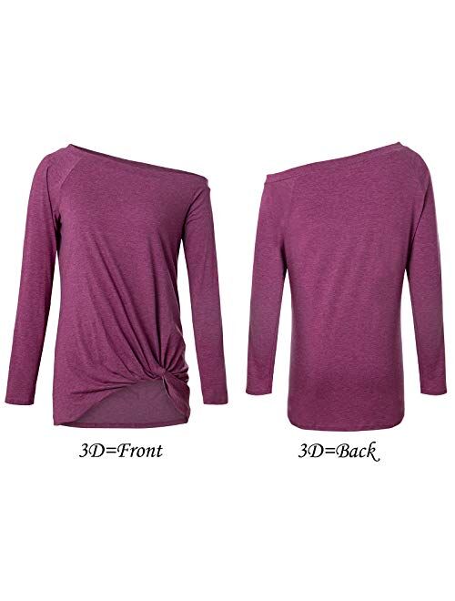 TEMOFON Women's Shirts Cold Shoulder Tops Long Sleeve/Short Sleeve Casual Fashion Knot Twist Front Blouse T-Shirt S-2XL