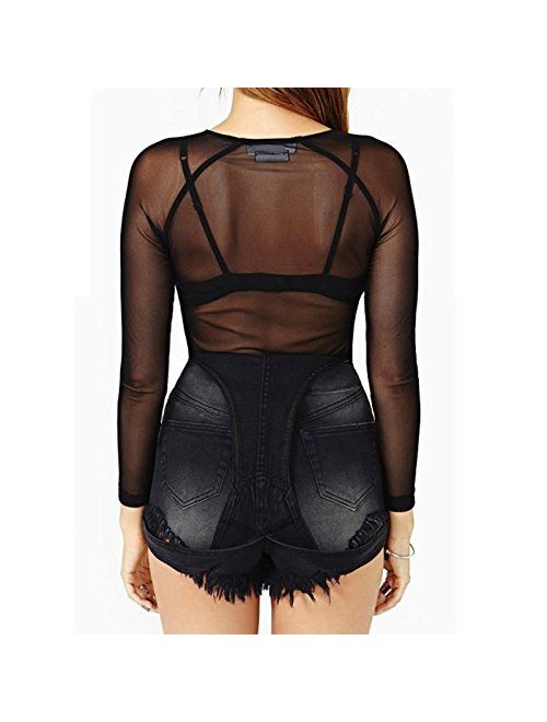 ZANZEA Womens Sheer See Through Shirt Sexy Black Mesh Tee Top Blouse Cover Up
