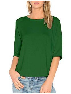 ALLY-MAGIC Women's 3/4 Sleeve T-Shirt O-Neck Casual Loose Top Cotton Blouses