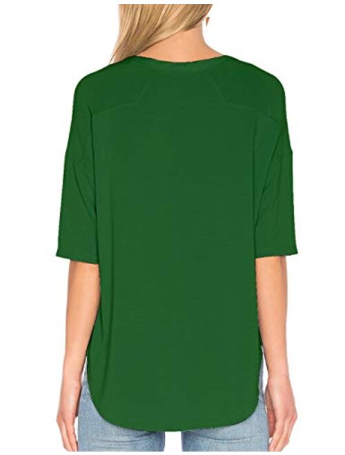 ALLY-MAGIC Women's 3/4 Sleeve T-Shirt O-Neck Casual Loose Top Cotton Blouses